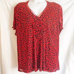 INC Macys Swing Top Blouse 3X Black & Red Hearts Flattering Shape Empire Waist
